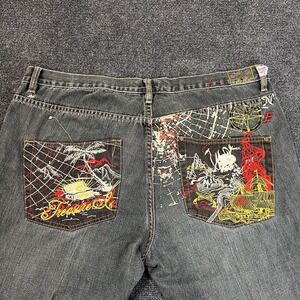 Request Jeans Mens 40x34 Gray Straight Leg Treasure Island Pirate Graphic Denim